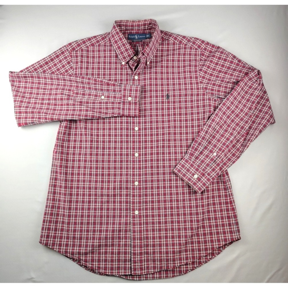 Ralph Lauren Custom Fit Red Plaid Button-Down Shirt Mens Large Long Sleeve EUC - Picture 3 of 16